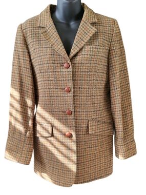 Women's Brown Plaid Tailored Wool Blazer